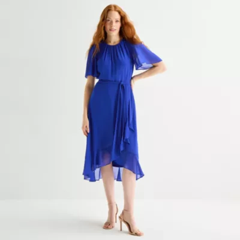 Jessica Howard Womens Short Sleeve Midi Fit + Flare Dress