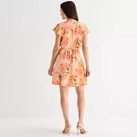 Brannan Womens Short Sleeve Floral Fit + Flare Dress