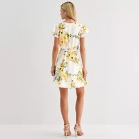 Brannan Womens Short Sleeve Floral Fit + Flare Dress