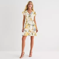 Brannan Womens Short Sleeve Floral Fit + Flare Dress
