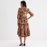 52seven Womens 3/4 Sleeve Midi Animal Shift Dress