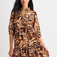 52seven Womens 3/4 Sleeve Midi Animal Shift Dress