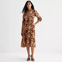 52seven Womens 3/4 Sleeve Midi Animal Shift Dress