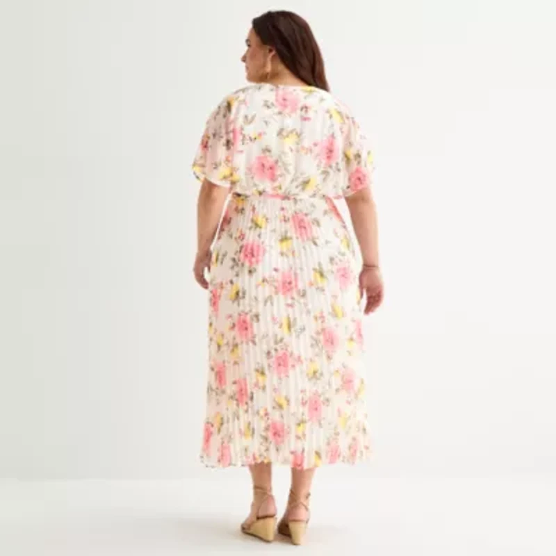 Studio 1 Womens Plus Short Sleeve Floral Maxi Dress