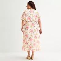 Studio 1 Womens Plus Short Sleeve Floral Maxi Dress