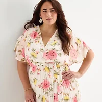 Studio 1 Womens Plus Short Sleeve Floral Maxi Dress