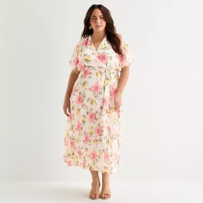 Studio 1 Womens Plus Short Sleeve Floral Maxi Dress