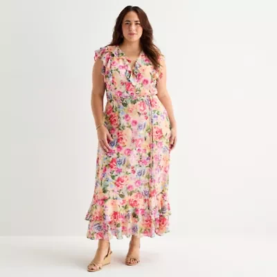 Melonie T Womens Plus Sleeveless Floral Maxi Dress