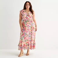 Melonie T Womens Plus Sleeveless Floral Maxi Dress