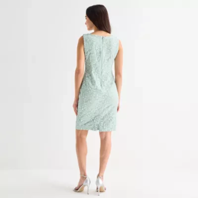 Brianna Milay Womens Round Neck Sleeveless Floral Sheath Dress
