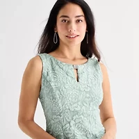 Brianna Milay Womens Round Neck Sleeveless Floral Sheath Dress