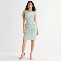 Brianna Milay Womens Round Neck Sleeveless Floral Sheath Dress