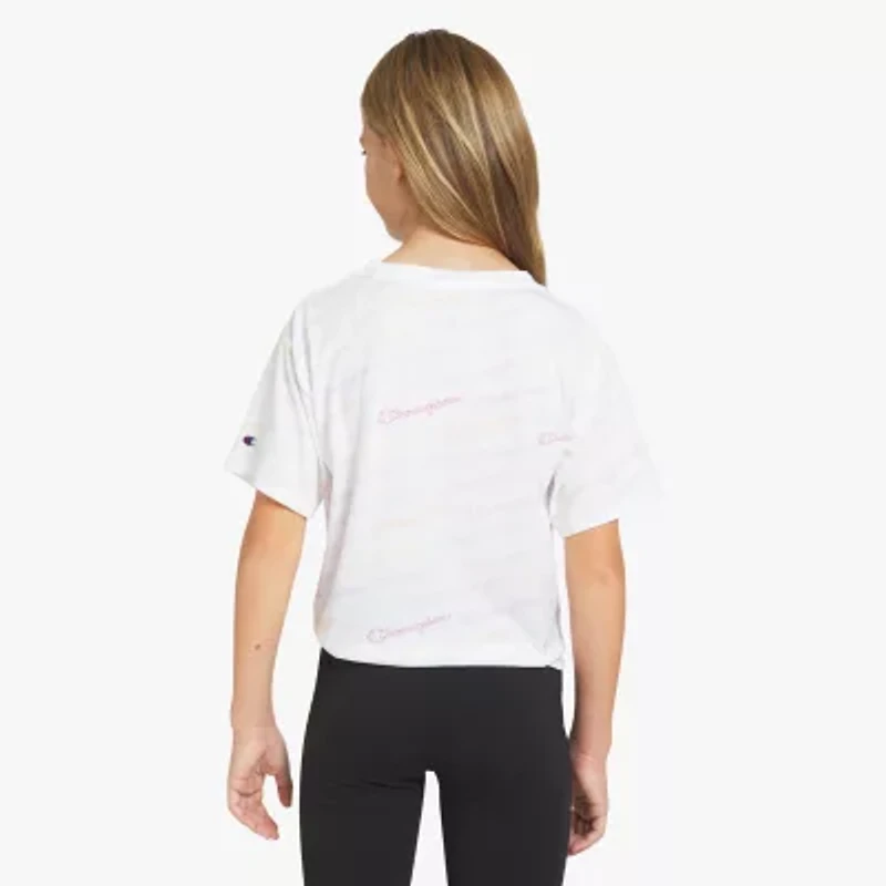 Champion Tie Front Big Kid Girls Crew Neck Short Sleeve Relaxed Fit Graphic T-Shirt