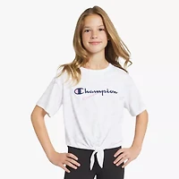 Champion Tie Front Big Kid Girls Crew Neck Short Sleeve Relaxed Fit Graphic T-Shirt