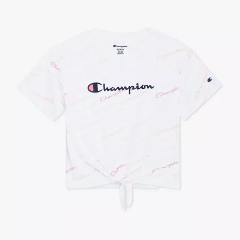 Champion Tie Front Big Kid Girls Crew Neck Short Sleeve Relaxed Fit Graphic T-Shirt