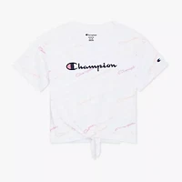 Champion Tie Front Big Kid Girls Crew Neck Short Sleeve Relaxed Fit Graphic T-Shirt