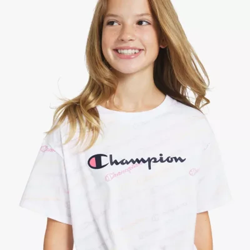 Champion Tie Front Big Kid Girls Crew Neck Short Sleeve Relaxed Fit Graphic T-Shirt