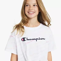 Champion Tie Front Big Kid Girls Crew Neck Short Sleeve Relaxed Fit Graphic T-Shirt