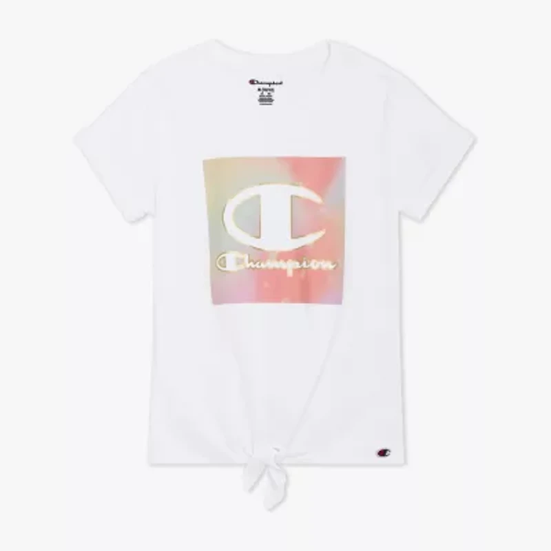 Champion Tie Front Big Kid Girls Crew Neck Short Sleeve Regular Fit Graphic T-Shirt