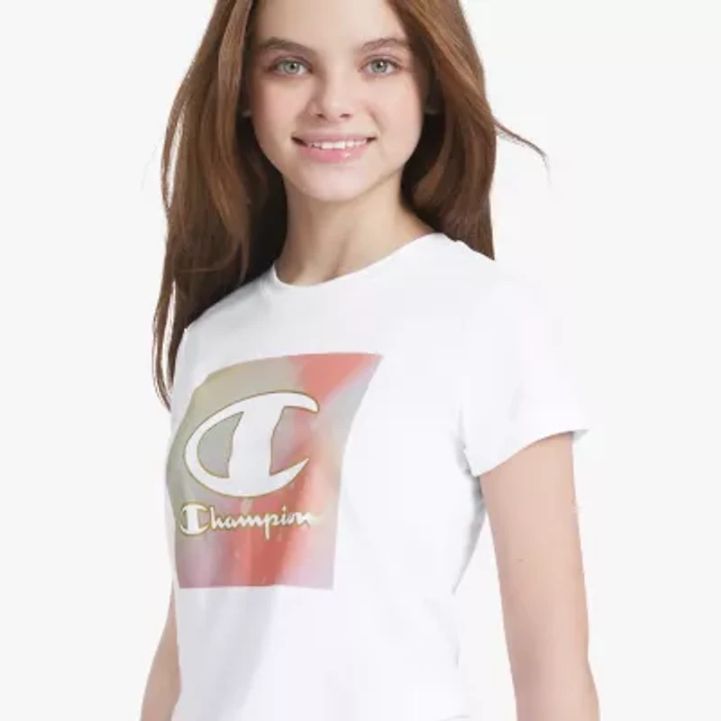 Champion Tie Front Big Kid Girls Crew Neck Short Sleeve Regular Fit Graphic T-Shirt