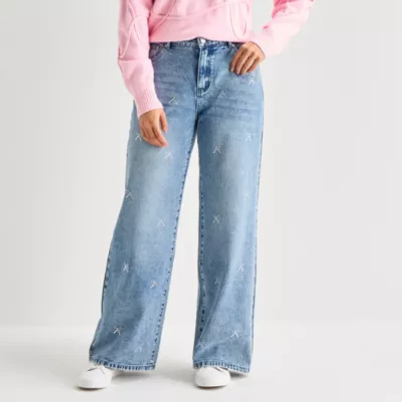 Forever 21 Womens Juniors Low Rise Relaxed Fit Embellished Bow Jean