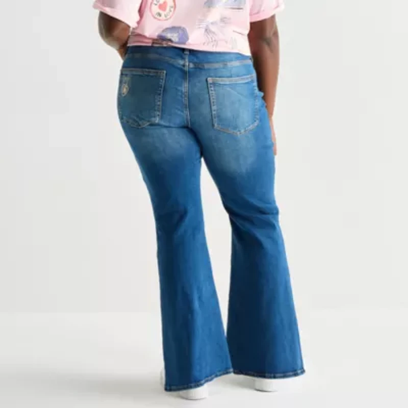 Arizona Womens Juniors Plus Low Rise Stretch Fabric Flare Leg Jean
