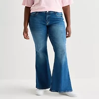 Arizona Womens Juniors Plus Low Rise Stretch Fabric Flare Leg Jean