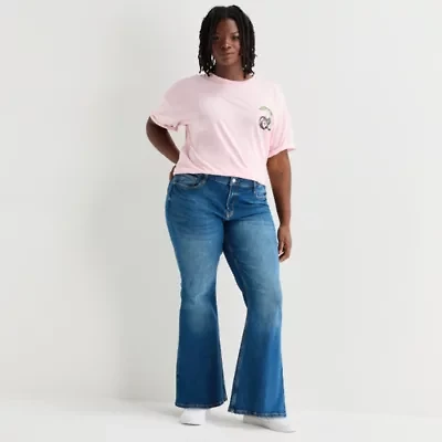 Arizona Womens Juniors Plus Low Rise Stretch Fabric Flare Leg Jean