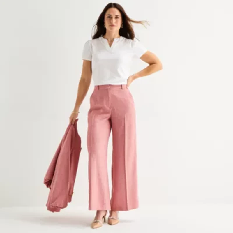 Liz Claiborne Womens Wide Leg Mid Rise Trouser