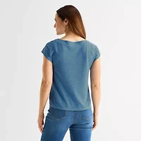 Liz Claiborne Womens Boat Neck Short Sleeve T-Shirt