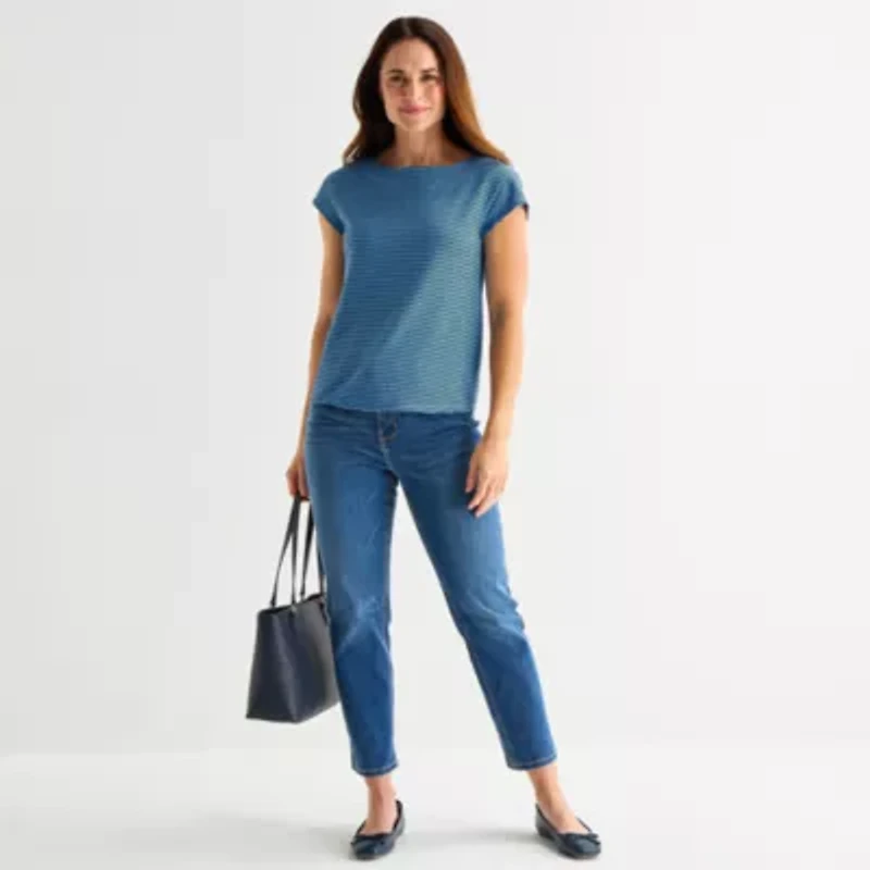 Liz Claiborne Womens Boat Neck Short Sleeve T-Shirt