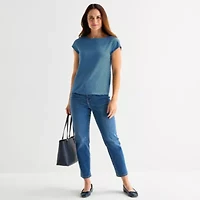 Liz Claiborne Womens Boat Neck Short Sleeve T-Shirt