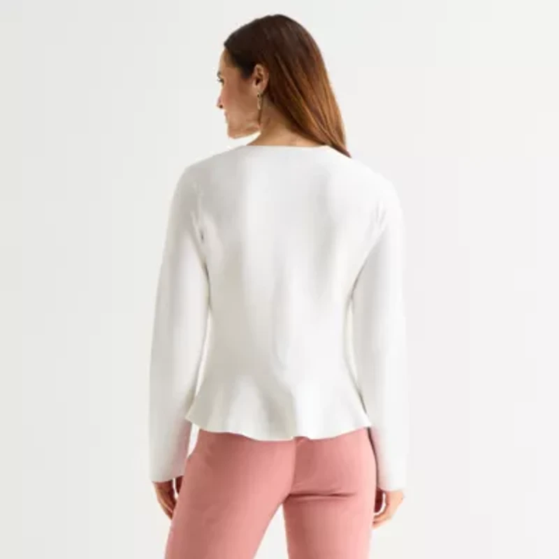 Liz Claiborne Womens Crew Neck Long Sleeve Button Cardigan