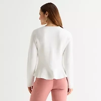 Liz Claiborne Womens Crew Neck Long Sleeve Button Cardigan