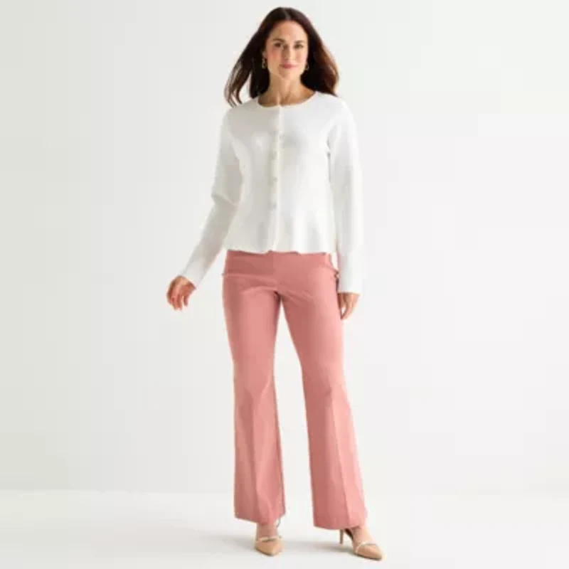 Liz Claiborne Womens Crew Neck Long Sleeve Button Cardigan