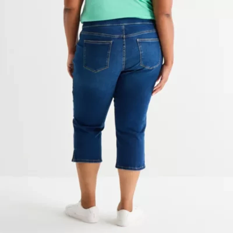 St. John's Bay Womens Plus Denim Pull On Cropped Pant