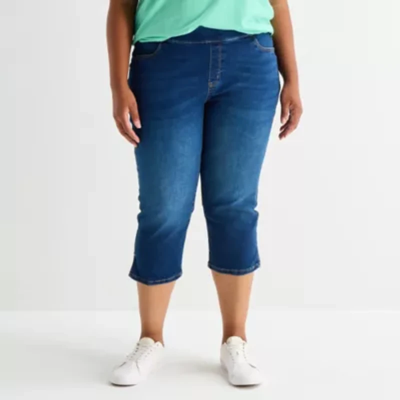 St. John's Bay Womens Plus Denim Pull On Cropped Pant