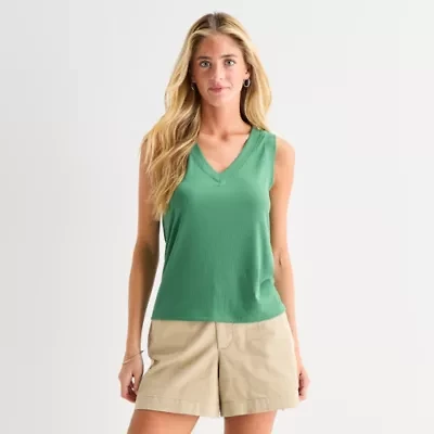 St. John's Bay Womens V Neck Sleeveless Blouse