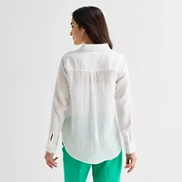St. John's Bay Womens Long Sleeve Relaxed Fit Button-Down Shirt