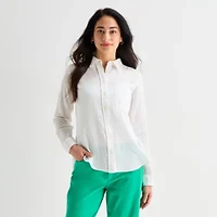 St. John's Bay Womens Long Sleeve Relaxed Fit Button-Down Shirt