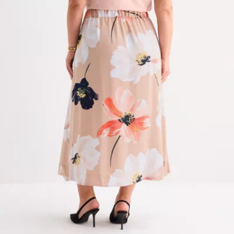 Liz Claiborne Womens Plus Mid Rise Midi Full Skirt