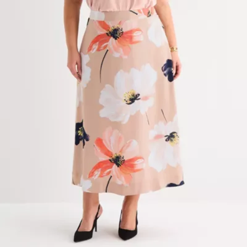 Liz Claiborne Womens Plus Mid Rise Midi Full Skirt