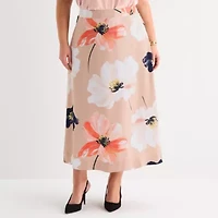 Liz Claiborne Womens Plus Mid Rise Midi Full Skirt