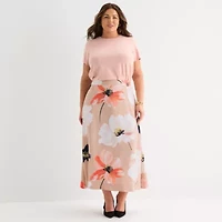 Liz Claiborne Womens Plus Mid Rise Midi Full Skirt