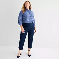 Liz Claiborne Womens Plus Mock Neck 3/4 Sleeve Ruffled Blouse