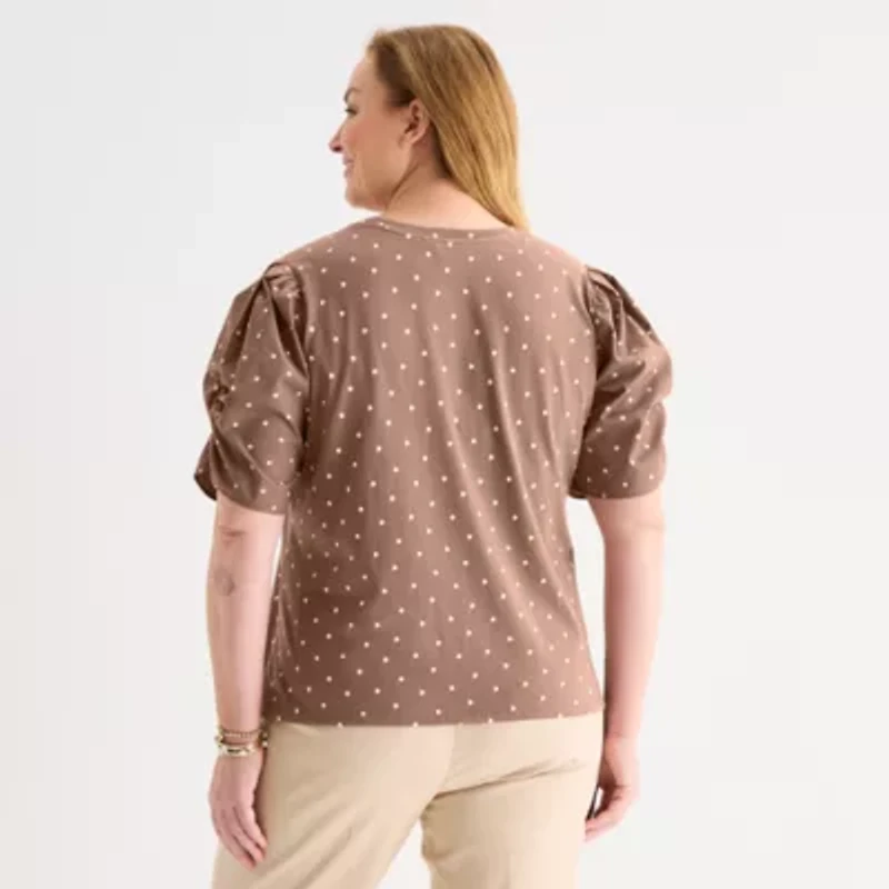 Liz Claiborne Womens Plus Crew Neck Short Sleeve Blouse