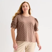 Liz Claiborne Womens Plus Crew Neck Short Sleeve Blouse
