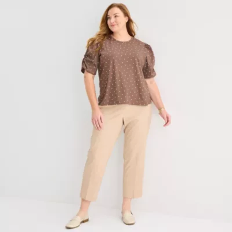 Liz Claiborne Womens Plus Crew Neck Short Sleeve Blouse