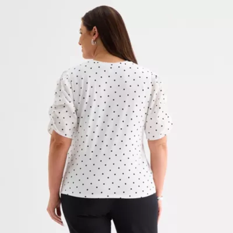Liz Claiborne Womens Plus Crew Neck Short Sleeve Blouse