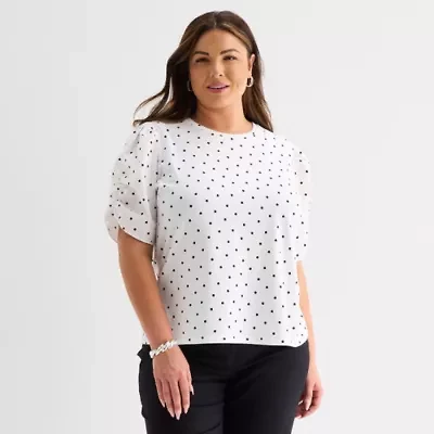 Liz Claiborne Womens Plus Crew Neck Short Sleeve Blouse